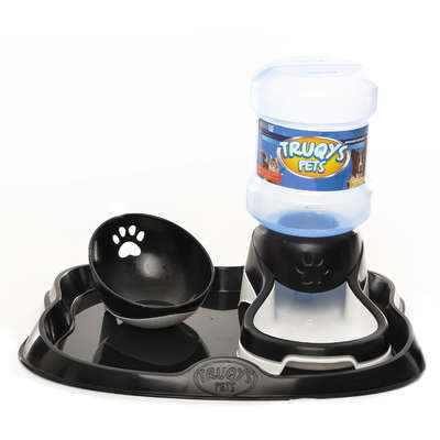 Kit Truqys Pets Bandeja Design+ Bebedouro Automático + Comedouro Inclinado - Preto