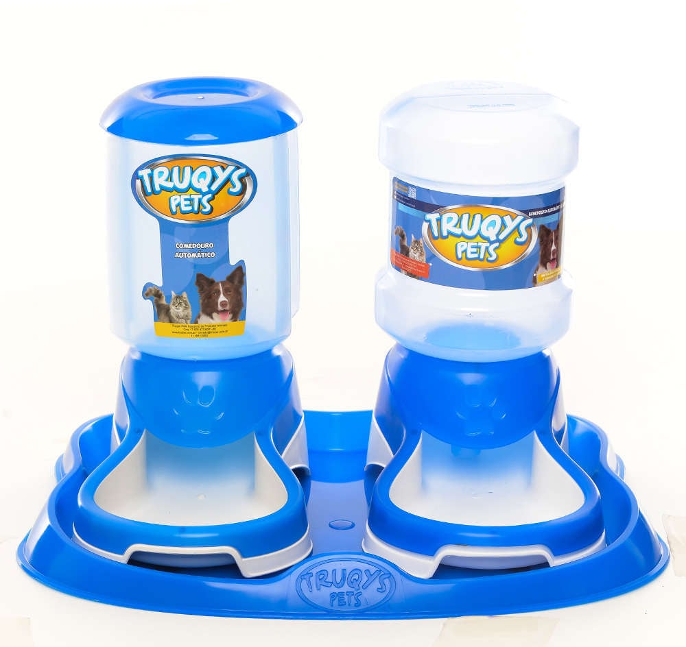 Kit Truqys Pets Automático Bandeja + Comedouro + Bebedouro - Azul
