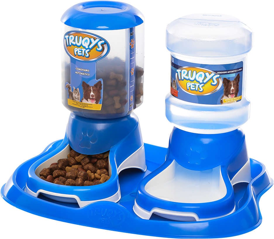 Kit Truqys Pets Automático Bandeja + Comedouro + Bebedouro - Azul