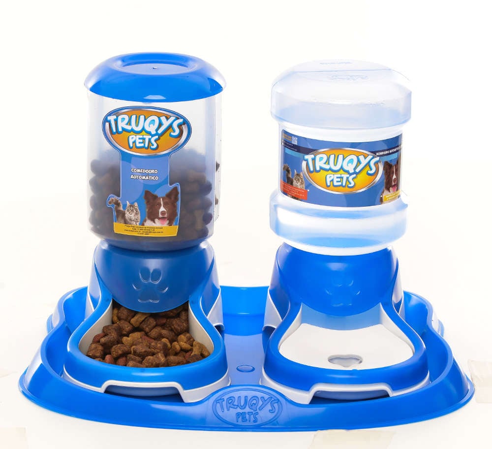 Kit Truqys Pets Automático Bandeja + Comedouro + Bebedouro - Azul