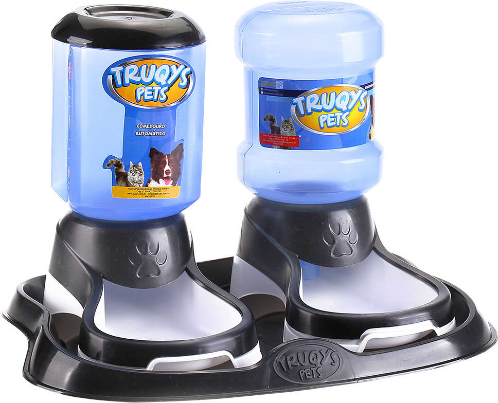 Kit Truqys Pets Automático Preto Bandeja + Comedouro + Bebedouro - Preto