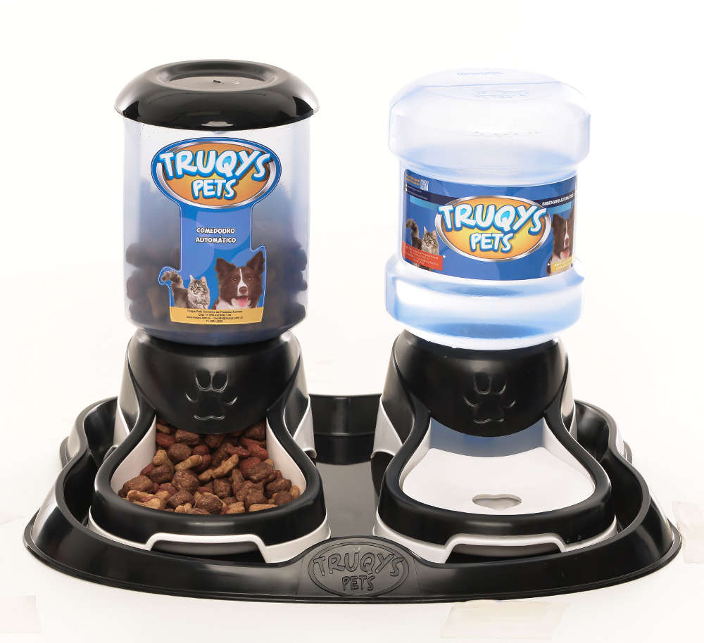 Kit Truqys Pets Automático Preto Bandeja + Comedouro + Bebedouro - Preto