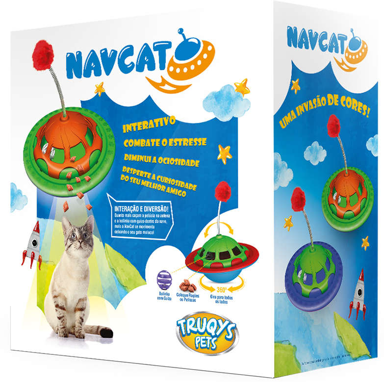 Brinquedo Truqys Pets Nav Cat - Verde com Laranja - Tam. Único
