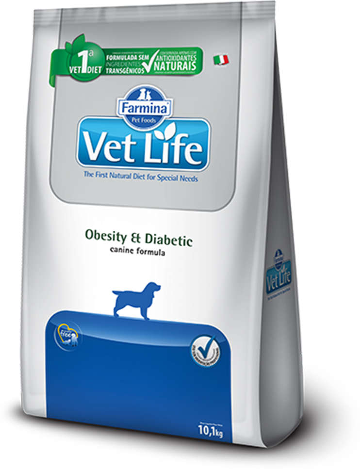 Ração Farmina Vet Life Natural Obesity & Diabetic para Cães Adultos Obesos ou Diabéticos - 10,1Kg