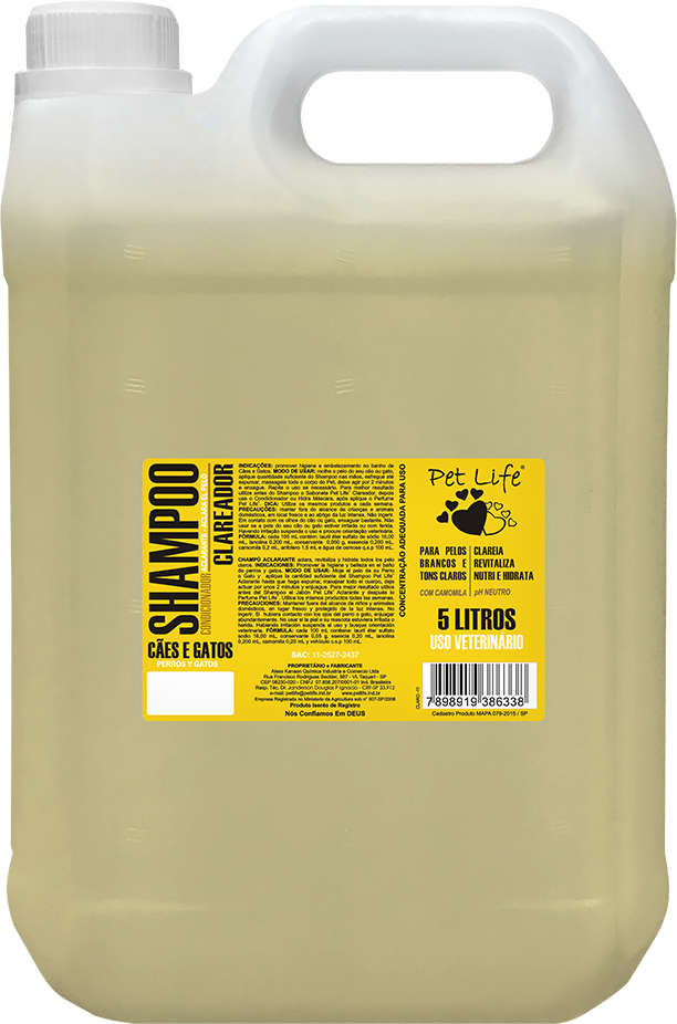 Shampoo Condicionador Pet Life Clareador para Cães e Gatos - 5 Litros