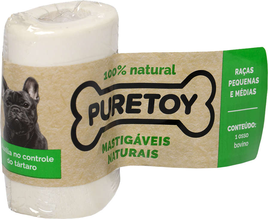 Osso Puretoy Mastigáveis Naturais para Cães Porte Pequeno e Médio Sabor Natural - 1 Unidade