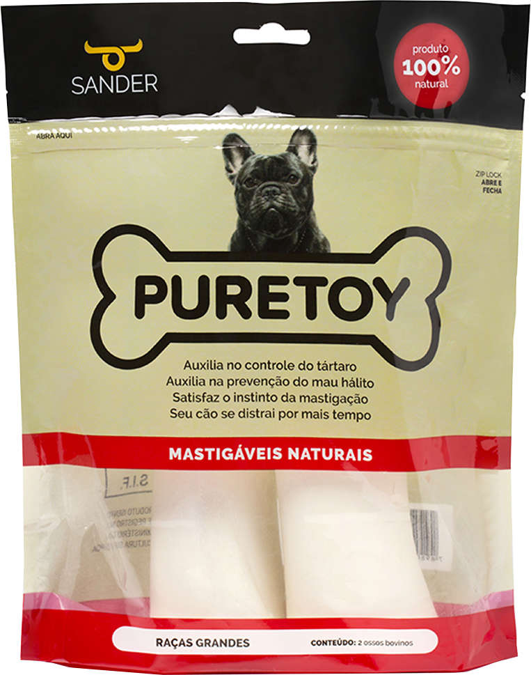 Osso Puretoy Mastigáveis Naturais para Cães Porte Grande Sabor Natural - 2 Unidades