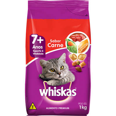 Ração Whiskas Carne 7+ Anos Gatos Adultos - 1 Kg