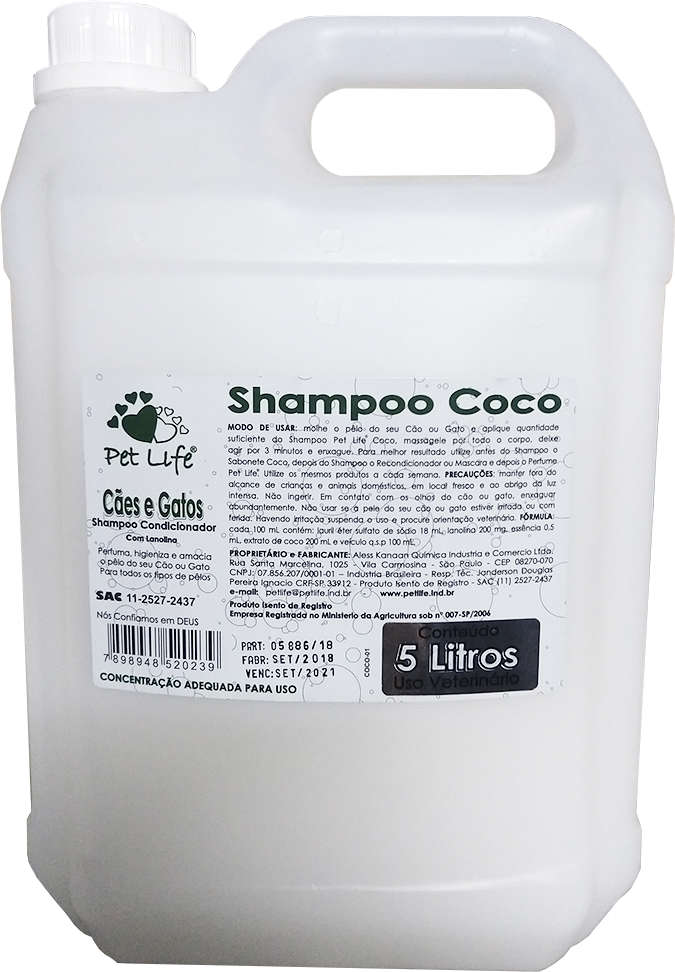Shampoo Pré Banho Coco Pet life para Cães e Gatos - 5 Litros