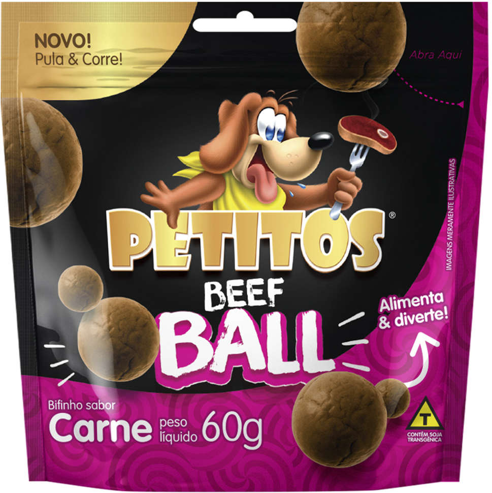 Bifinho Petitos para Cães Adultos Sabor Carne Beef Ball - 60g