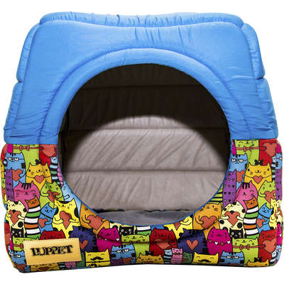 Cama Luppet Conforto Iglu 2 em 1 com Estampa de Gatos Azul