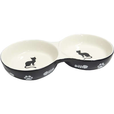 Comedouro Porcelana Power Pets Duplo Preto Hd17p733b para Gato