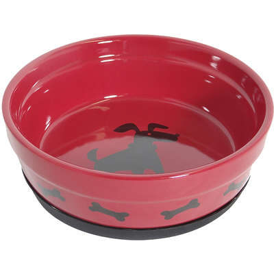 Comedouro Porcelana Power Pets Cão VermelhoPreto Hd16c50