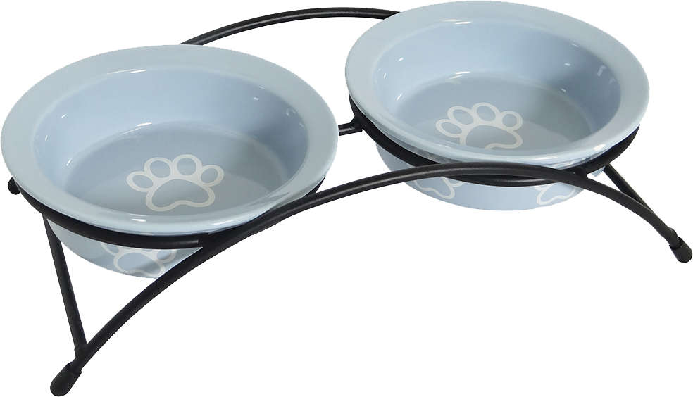 Comedouro Porcelana The Pets Duplo Suspenso Patinhas Azul - 500 mL