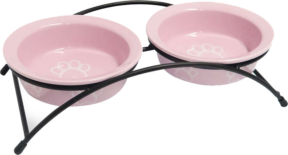 Comedouro Porcelana The Pets Duplo Suspenso Patinhas Rosa - 500 mL