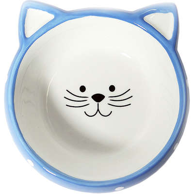 Comedouro Porcelana Power Pets Face Cat Azul Fundo A022bC20C99