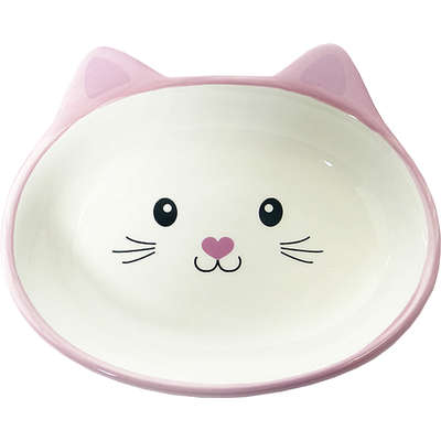 Comedouro Porcelana Power Pets Face Cat Rosa Raso A024p