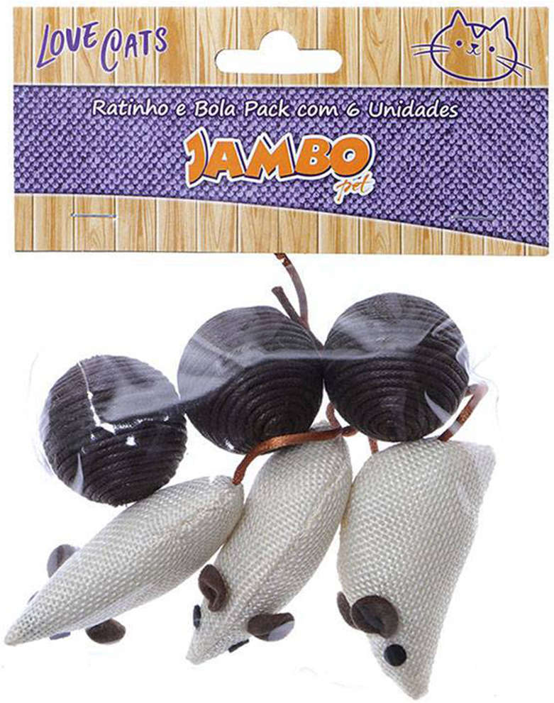 Brinquedo Jambo Ratinho e Bola Pack Marrom - 6 Unidades
