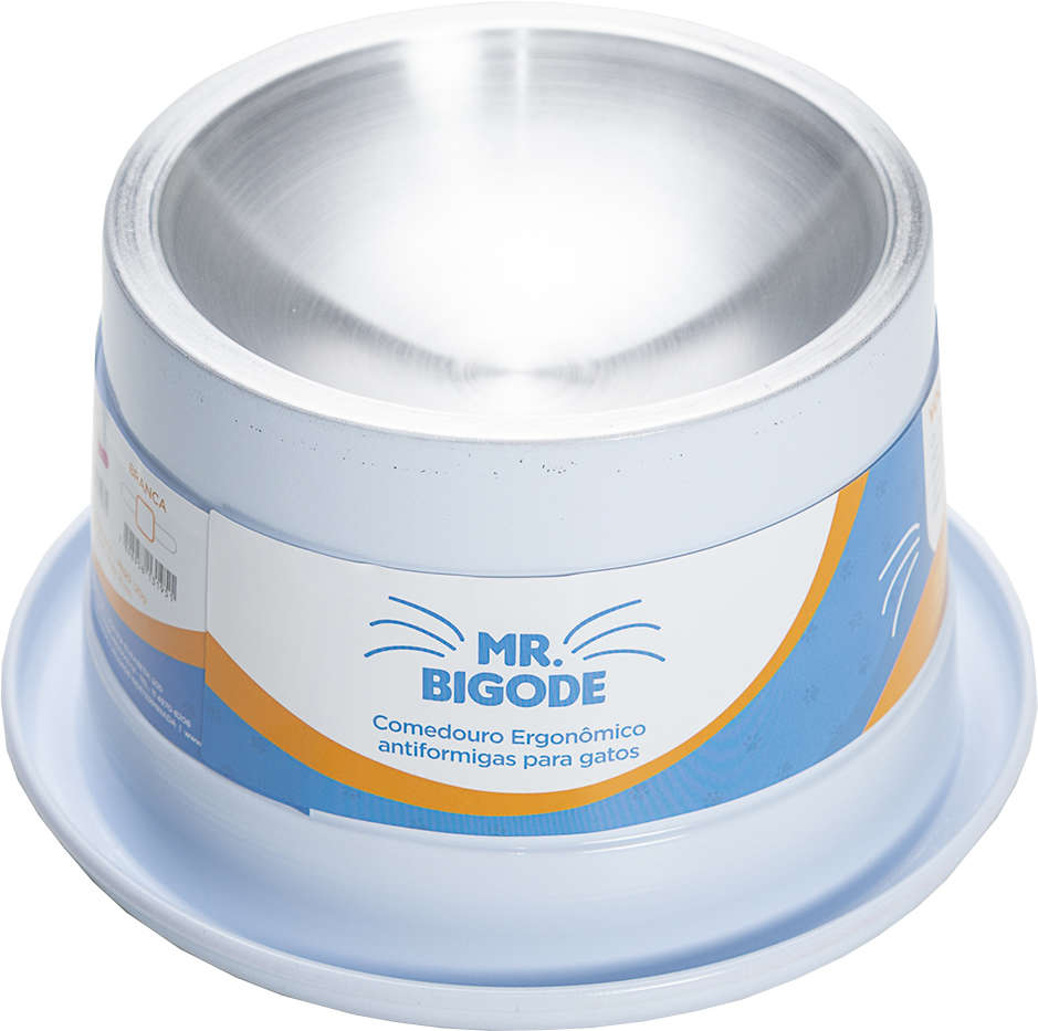 Comedouro Ergonômico NF Pet Mr. Bigode Antiformigas Branco para Gatos - 250 mL