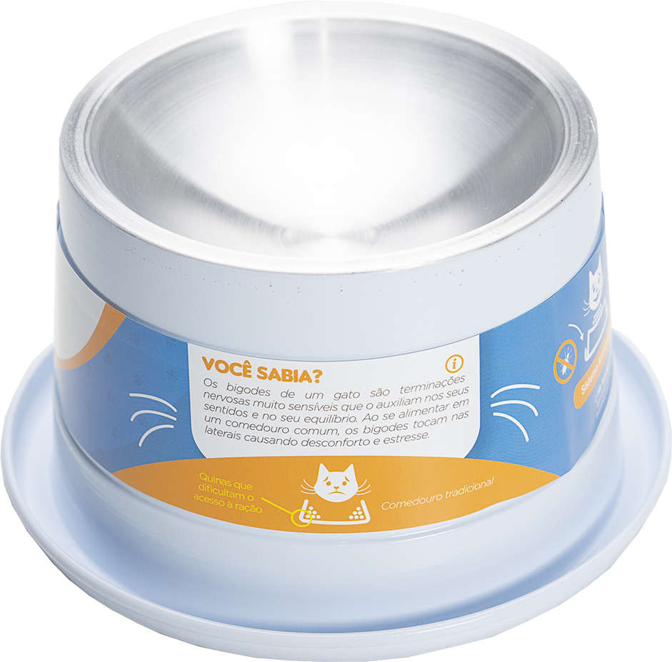 Comedouro Ergonômico NF Pet Mr. Bigode Antiformigas Branco para Gatos - 250 mL