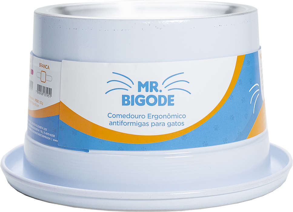 Comedouro Ergonômico NF Pet Mr. Bigode Antiformigas Branco para Gatos - 250 mL