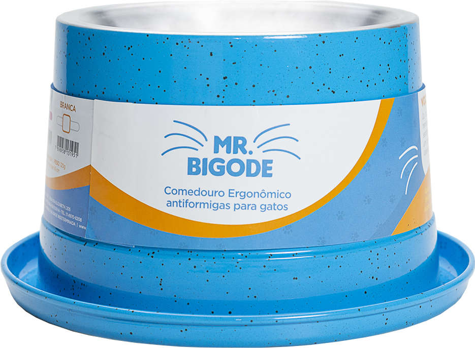 Comedouro Ergonômico NF Pet Mr. Bigode Antiformigas Azul para Gatos - 250 mL