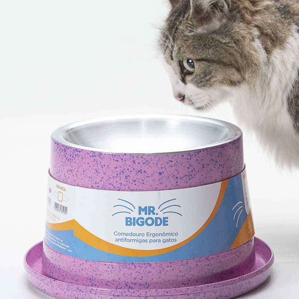 Comedouro Ergonômico NF Pet Mr. Bigode Júnior Antiformigas Rosa para Gatos - 140 mL