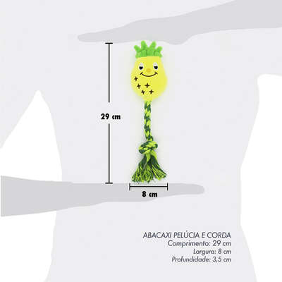 Brinquedo Petwi Abacaxi com Corda de Pelúcia - Amarelo e Verde