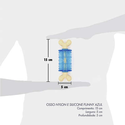 Brinquedo Osso Petwi de Nylon com Porta Petisco de Silicine Funny Azul - Azul