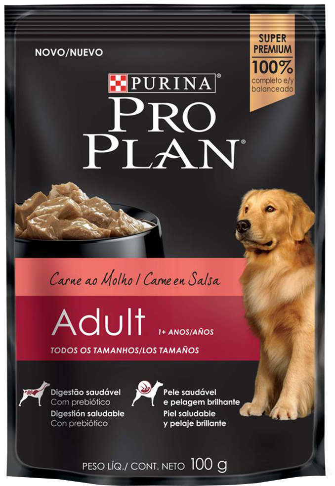 Ração Úmida Nestlé Purina Pro Plan Carne ao Molho Cães Adultos - 100 g