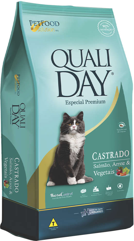 Ração Qualiday Especial Premium Cat Castrado Adulto Salmão, Arroz e Vegetais - 10,1Kg