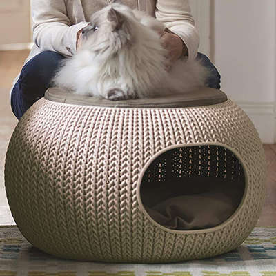Cama Curver Puff Cozy Pet com Almofada Knit Curver Sandy - Areia