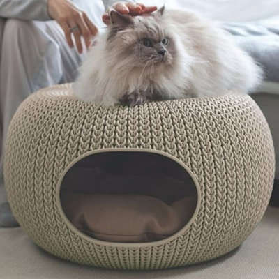 Cama Curver Puff Cozy Pet com Almofada Knit Curver Sandy - Areia