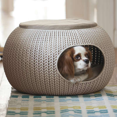 Cama Curver Puff Cozy Pet com Almofada Knit Curver Sandy - Areia