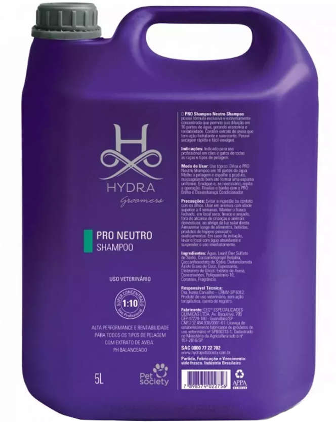 Shampoo Pet Society Hydra Groomers Pro Neutro para Cães e Gatos - 5 Litros