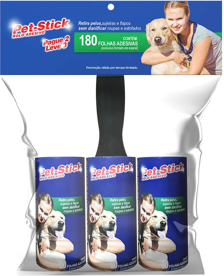 Kit Rolo Adesivo Pet-Stick e Refil Combo Econômico - 1 Rolo e 180 Folhas