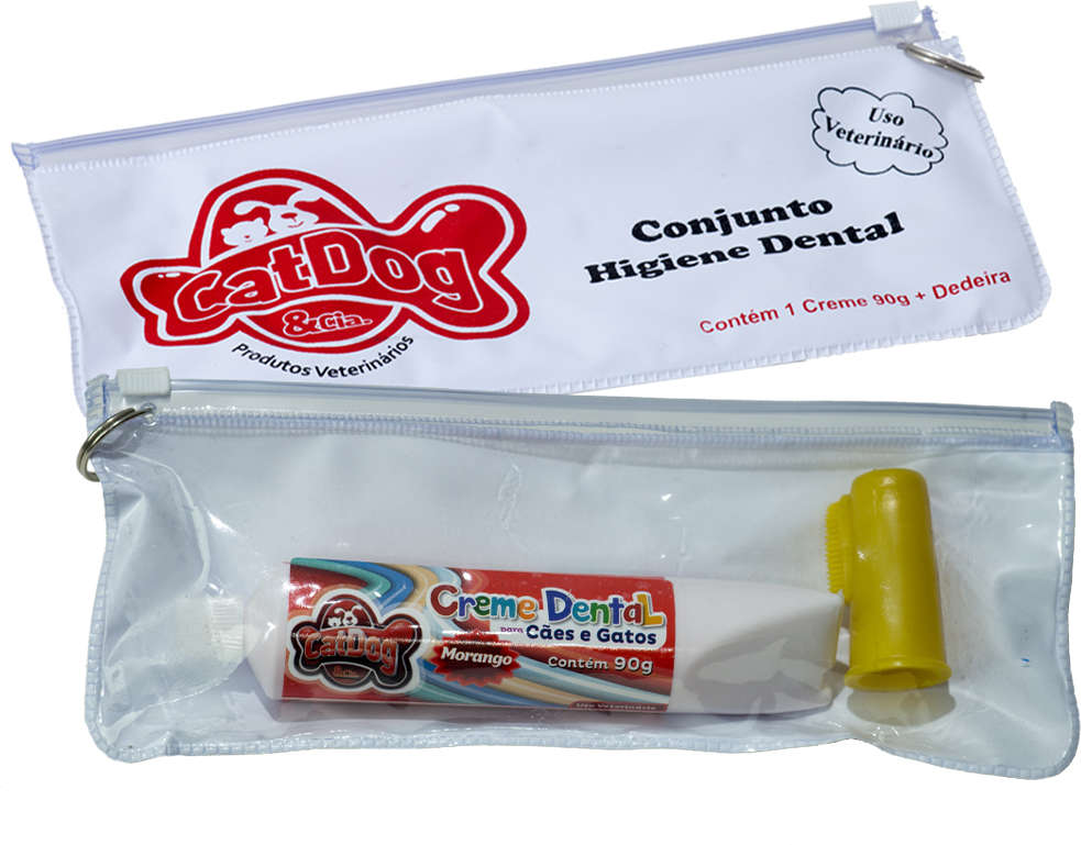 Conjunto Higiene Dental CatDog & Cia Morango para Cães e Gatos - 90 g