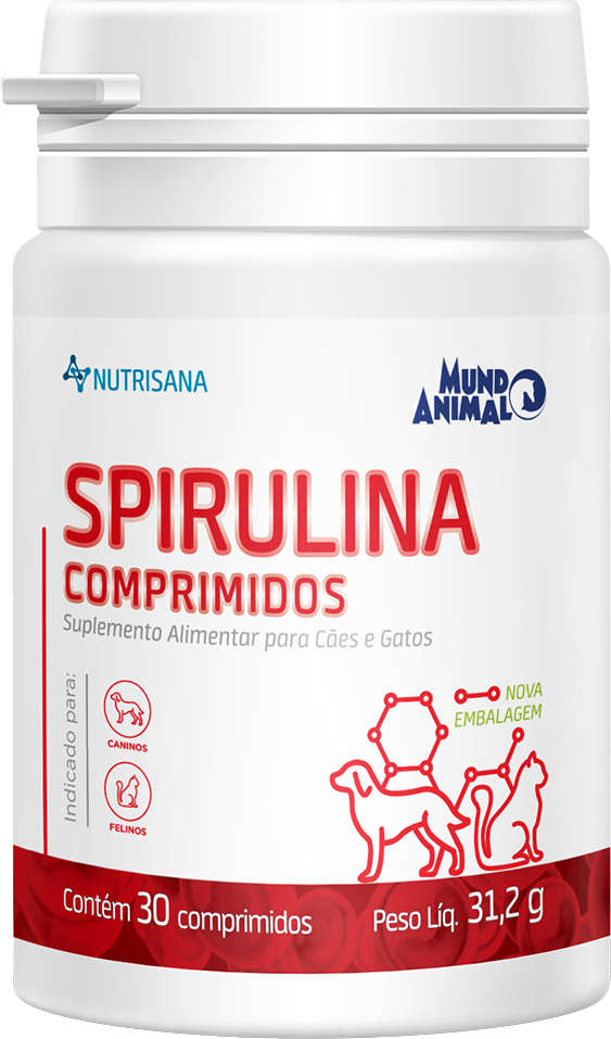 Suplemento Alimentar Mundo Animal Nutrisana Spirulina Comprimidos para Cães e Gatos - 30 Comprimidos