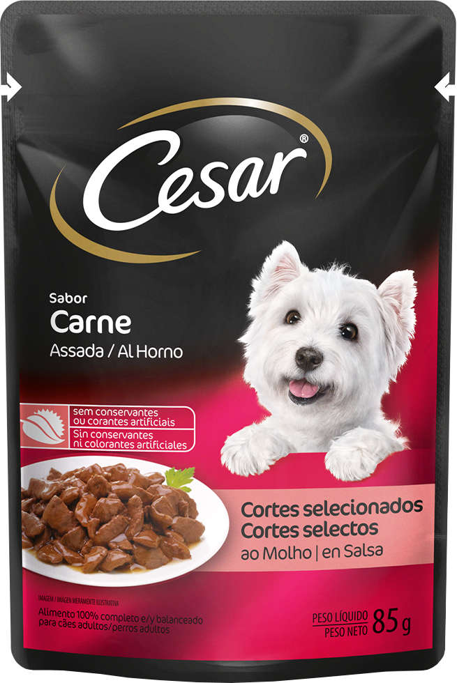 Ração Úmida Cesar Sachê Cortes Selecionados Sabor Carne Assada ao Molho para Cães Adultos - 85 g