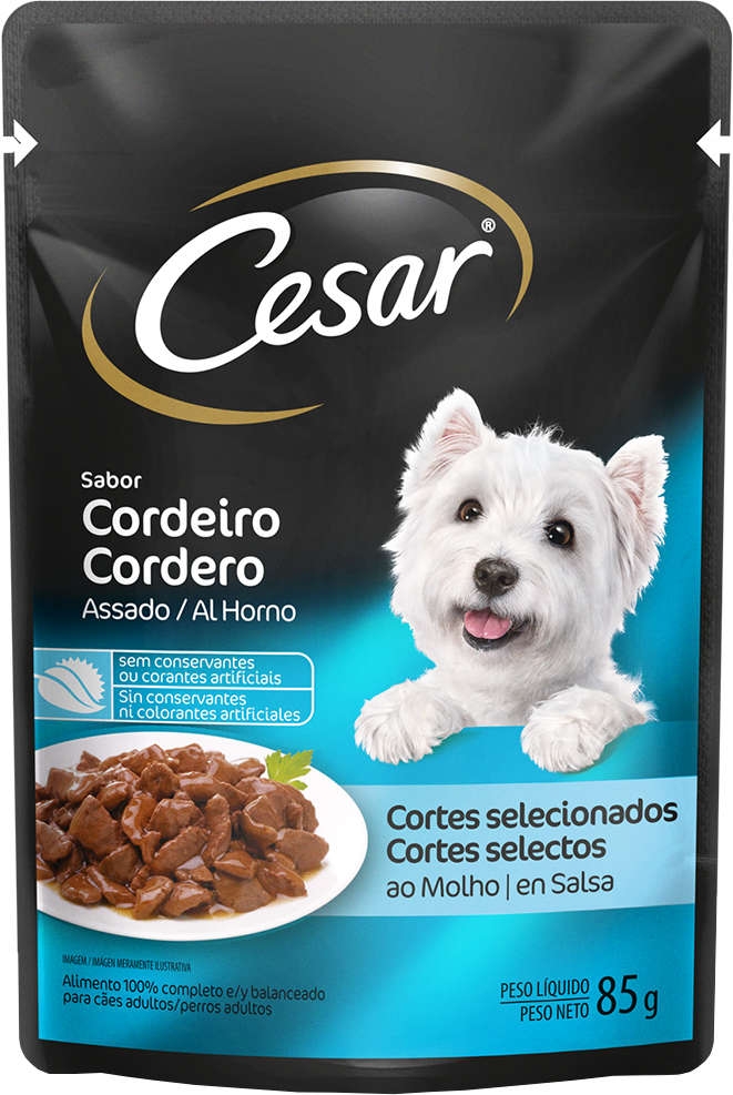 Ração Úmida Cesar Sachê Cortes Selecionados Sabor Cordeiro Assado ao Molho para Cães Adultos - 85 g