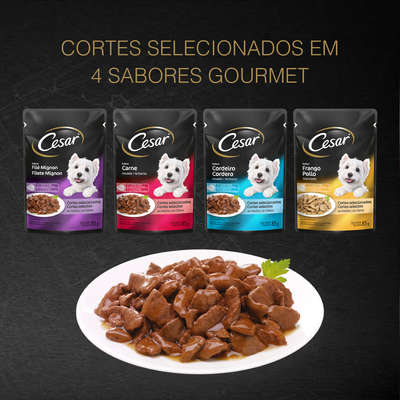Ração Úmida Cesar Sachê Cortes Selecionados Sabor Cordeiro Assado ao Molho para Cães Adultos