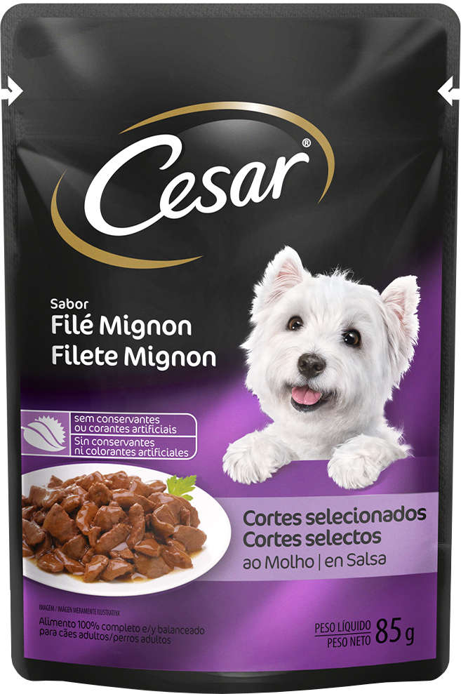 Ração Úmida Cesar Sachê Cortes Selecionados Sabor Filé Mignon para Cães Adultos - 85 g