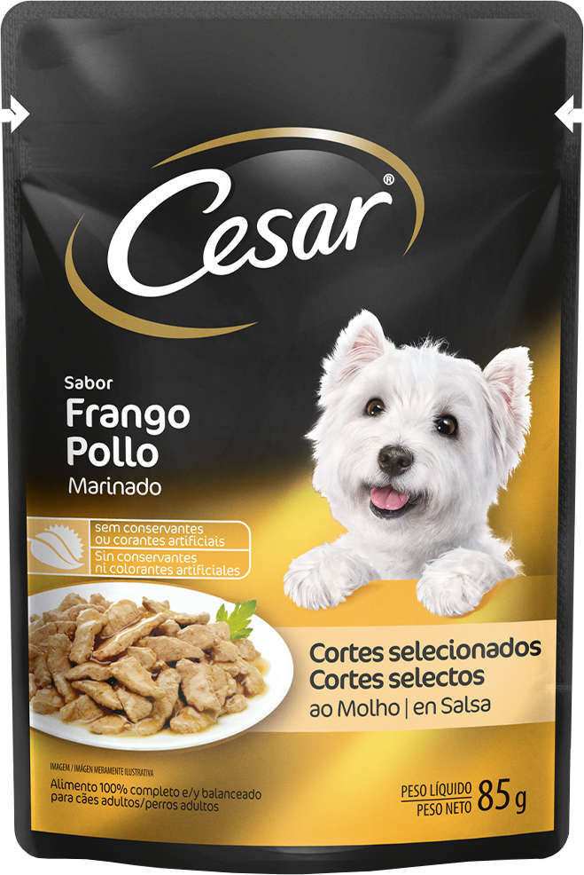 Ração Úmida Cesar Sachê Cortes Selecionados Sabor Frango Marinado ao Molho para Cães Adultos - 85 g