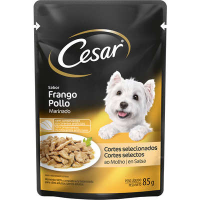 Ração Úmida Cesar Sachê Cortes Selecionados Sabor Frango Marinado ao Molho para Cães Adultos - 85 g