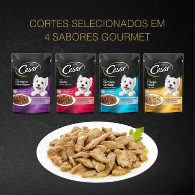 Ração Úmida Cesar Sachê Cortes Selecionados Sabor Frango Marinado ao Molho para Cães Adultos - 85 g