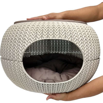 Cama Curver Puff Cozy Pet com Almofada Knit Curver Sandy