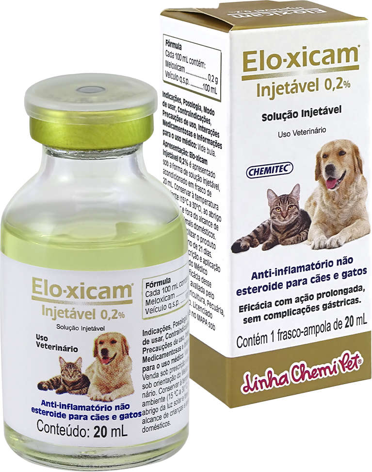 Anti-Inflamatório Chemitec Elo-xicam Injetável 0,2 % para Cães e Gatos - 20 mL