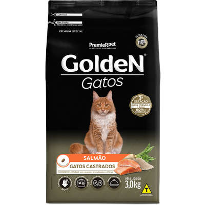Ração Golden Gatos Adultos Castrados Salmão - 3 Kg