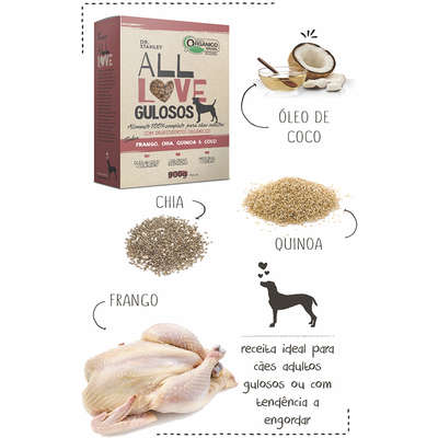 Ração All Love Gulosos abor Frango, Chia, Linhaça & Coco para Cães Adultos