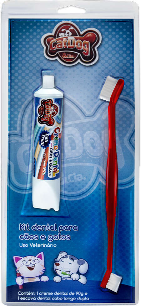 Kit Dental CatDog & Cia Escova e Creme Dental Tutti-Frutti para Cães e Gatos - Tutti-Fruti